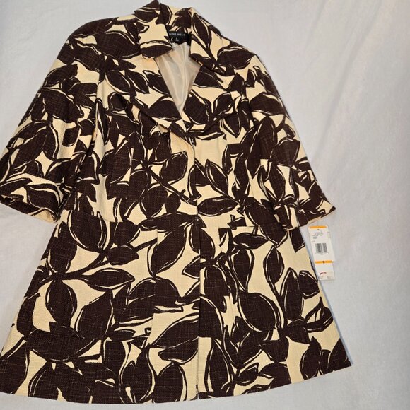 NINE WEST Coquette Girl Boho Ivory & Brown Floral Tweed Coat Jacket Size S NEW! - Picture 4 of 16
